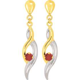 Boucles d'oreilles or et rubis 2,5 x 0,5 cm