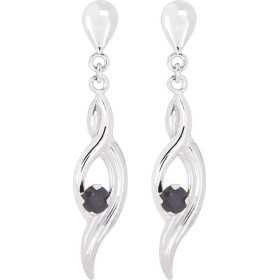 Boucles d'oreilles or blanc et saphirs 2,5 x 0,5 cm