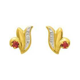 Boucles d'oreilles or et rubis 0,9 x 0,7 cm