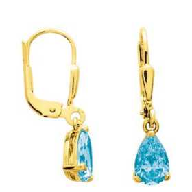 Boucles d'oreilles dormeuses or et topazes bleue