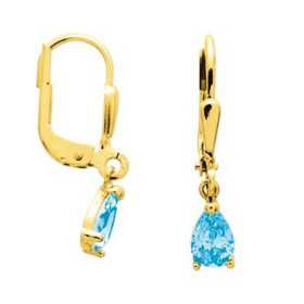 Boucles d'oreilles or avec topazes bleue 2 x 0,4 cm