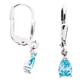 Boucles d'oreilles or blanc avec topazes bleue 2 x 0,4 cm