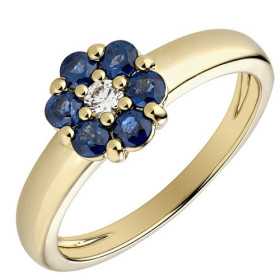 Bague fleur saphir or jaune et diamants