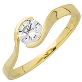 Bague oxyde de zirconium or jaune, type solitaire