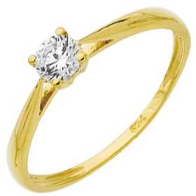 Bague oxyde de zirconium 4 mm or jaune style solitaire