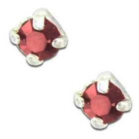 Clous d'oreilles en argent et cristal rose taille ronde