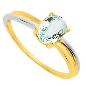 Bague en or jaune et rhodium avec aigue marine 5 x 7 mm