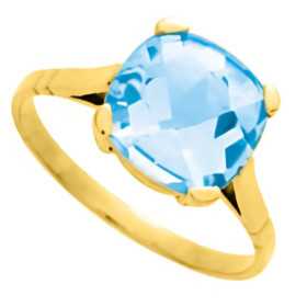 Bague en or jaune avec topaze bleue 10 x 10 mm