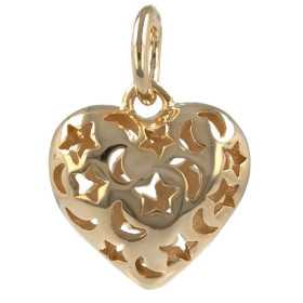 Pendentif plaqué or coeur ajouré étoiles & lunes