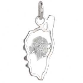 Pendentif en argent carte de la Corse avec tête de maure