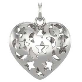 Pendentif argent coeur ajouré étoiles & lunes