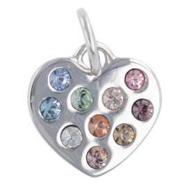 Pendentif argent coeur avec oxydes de zirconium teintés