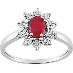 Bague or blanc 750 avec rubis ovale 0,53 carat et diamants