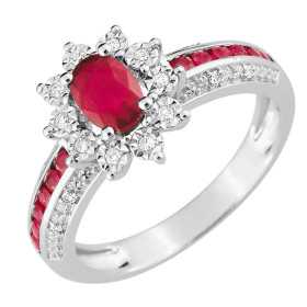 Bague or blanc 750/1000 avec rubis 0,86 carat et diamants