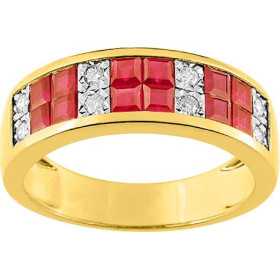 Bague or bicolore 750 avec 12 rubis carré et diamants