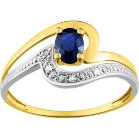 Bague or bicolore 750/1000 avec saphir ovale et diamants