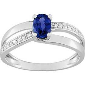 Bague or blanc 750 avec saphir ovale 0,60 carat et diamants