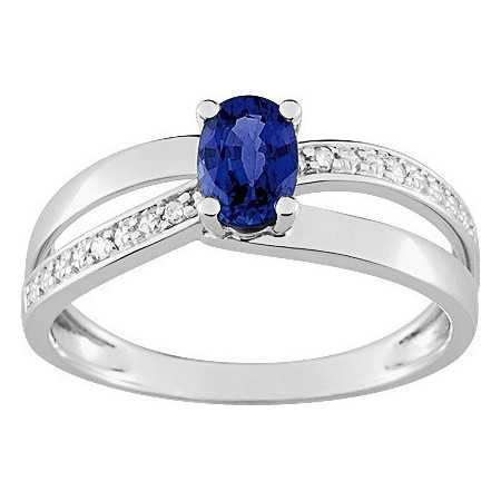 Bague or blanc 750 avec saphir ovale 0,60 carat et diamants - Bijouterieonline.com