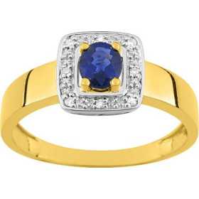 Bague or bicolore 750 avec saphir ovale 0,47 carat et diamants