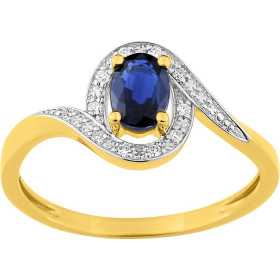 Bague or bicolore 750 avec saphir ovale 0,56 carat et diamants