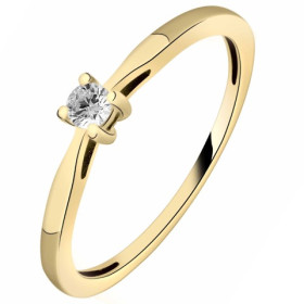 Bague solitaire en or jaune 750/1000 avec diamant HP1 0.09ct