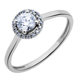 Solitaire accompagné en or blanc avec diamants HSI 0.42ct