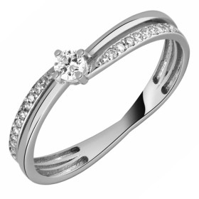 Solitaire accompagné en or blanc avec diamants HSI 0.19ct