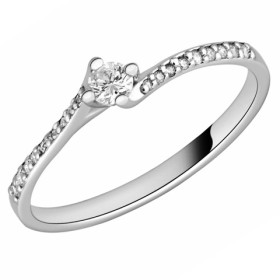 Solitaire accompagné en or blanc avec diamants HSI 0.18ct