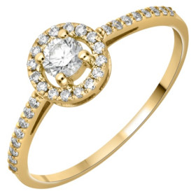 Solitaire accompagné, or jaune 750/1000 avec diamants HSI 0.31ct