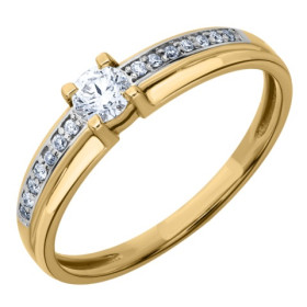 Solitaire accompagné, or jaune 750/1000 avec diamants HP1 0.27ct