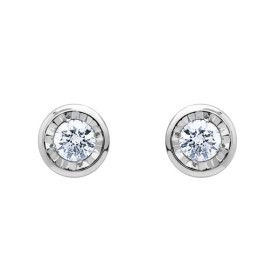 Clous d'oreilles or blanc pneus 4mm et diamant HP1 0.10ct