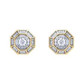 Clous d'oreilles or octogone 8mm et diamant HP1 0.29ct