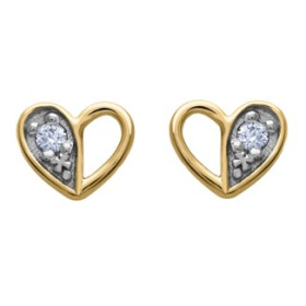 Clous d'oreilles coeurs or bicolore et diamant HSI 0.02ct