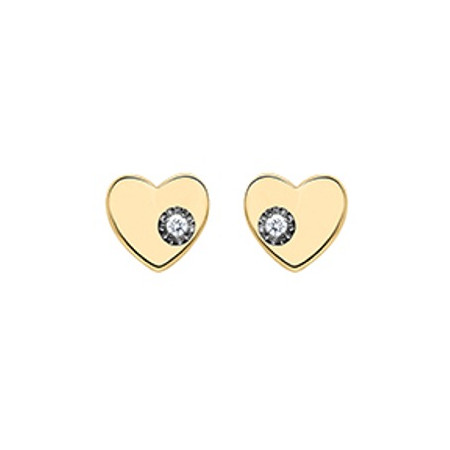 Clous d\'oreilles coeurs or jaune et diamant 0.01ct - Bijouterieonline.com