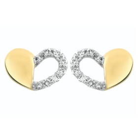 Clous d'oreilles coeurs or bicolore et diamant HSI 0.08ct