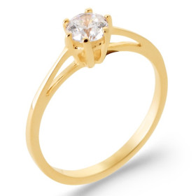 Bague plaqué or solitaire avec zirconias de 4mm