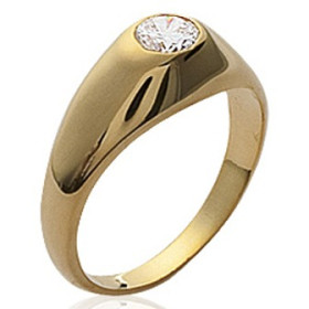 Bague chevalière plaqué or avec zirconium 4 mm.