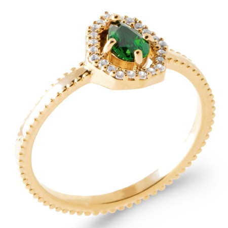 Bague plaqué or zirconium vert - Bijouterieonline.com