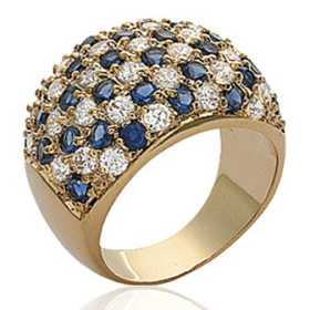 Grosse bague plaqué or avec zirconium couleur saphir