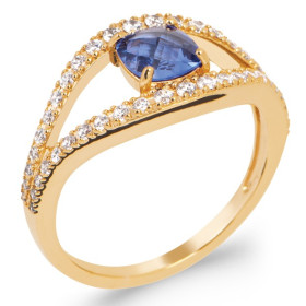 Bague plaqué or zirconium bleu