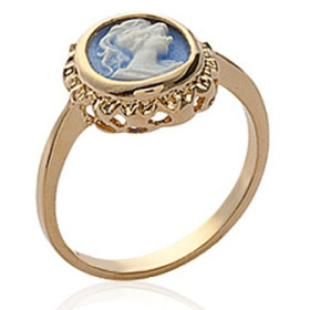 Bague plaqué or camée bleu