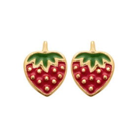 Clous d'oreilles plaqué or fraises avec émail