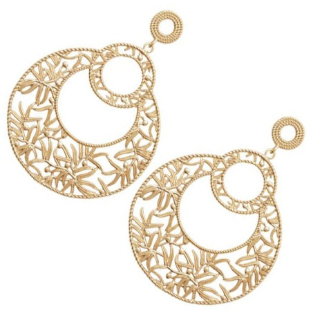 Grandes boucles d\'oreilles plaqué or cercles végétaux - Bijouterieonline.com