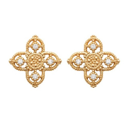 Boucles d\'oreilles fleurs stylisées croix - Bijouterieonline.com