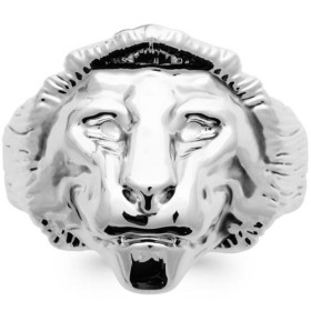 Chevalière argent tête de lion.