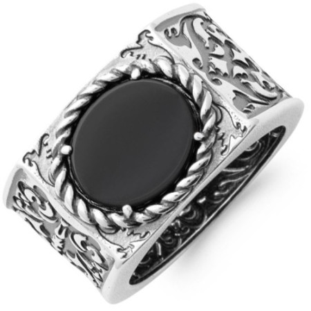 Chevalière en argent et agate noire - Bijouterieonline.com