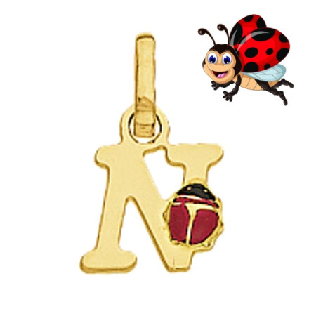 Pendentif initiale "N" en or avec coccinelle